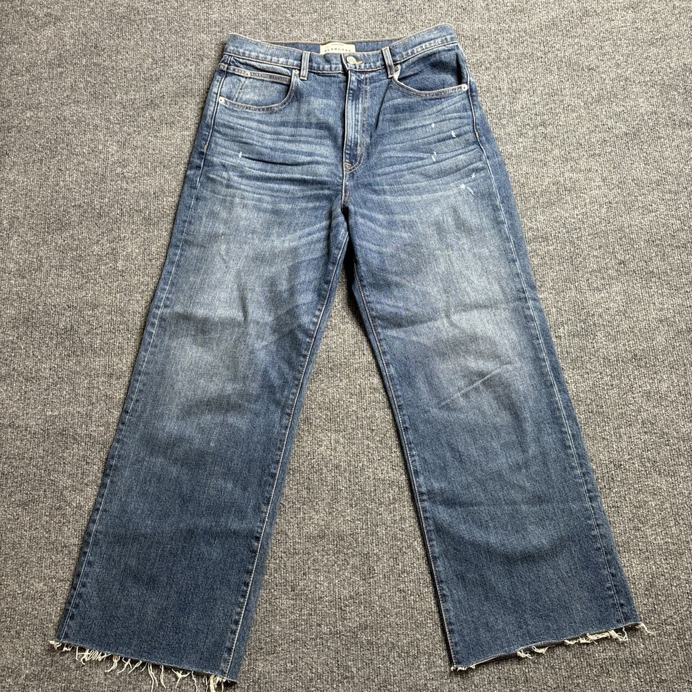 SLVRLAKE Grace Crop Wide Leg Denim Jeans Women's 31 Blue Premium Raw Hem Classic